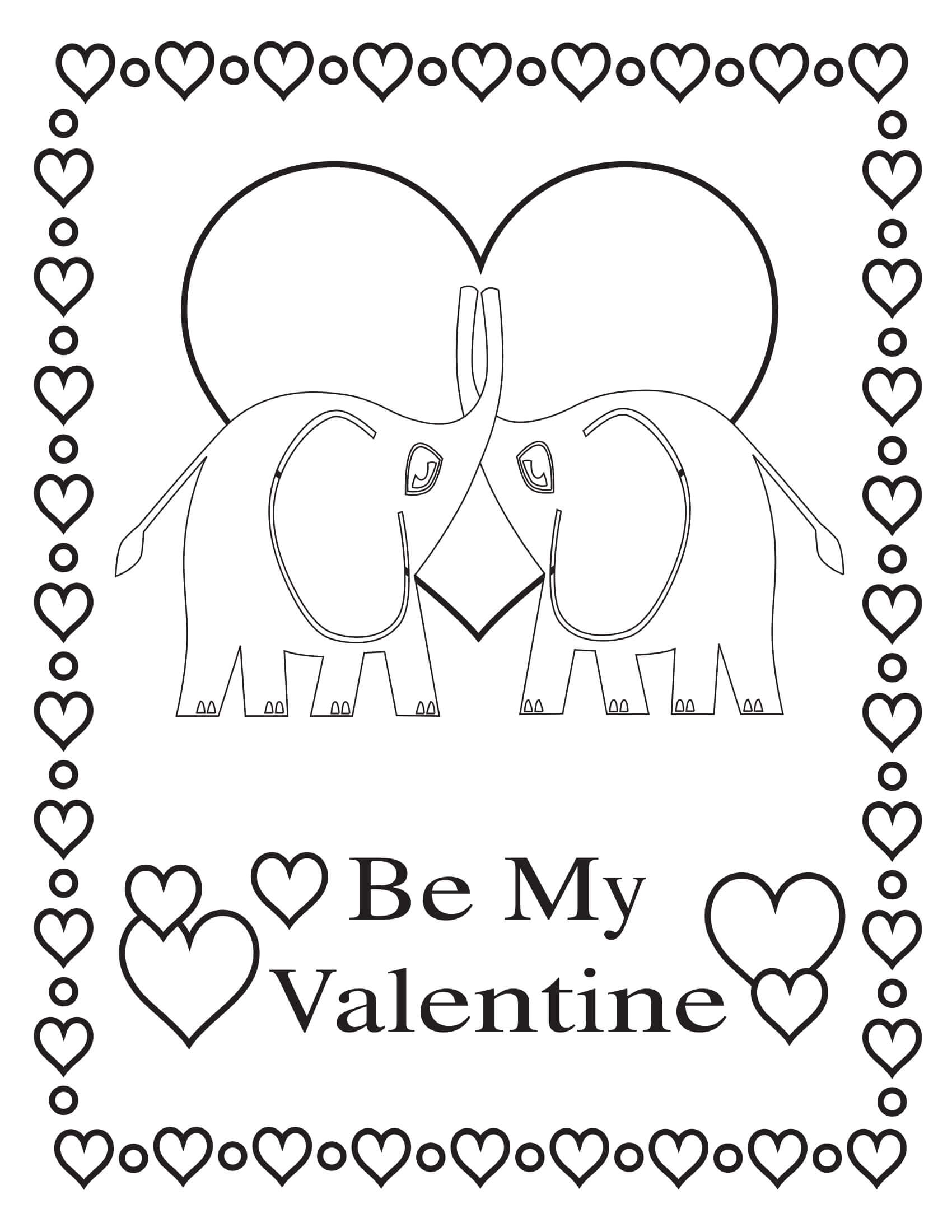 Be My Valentine Elephants Coloring Page