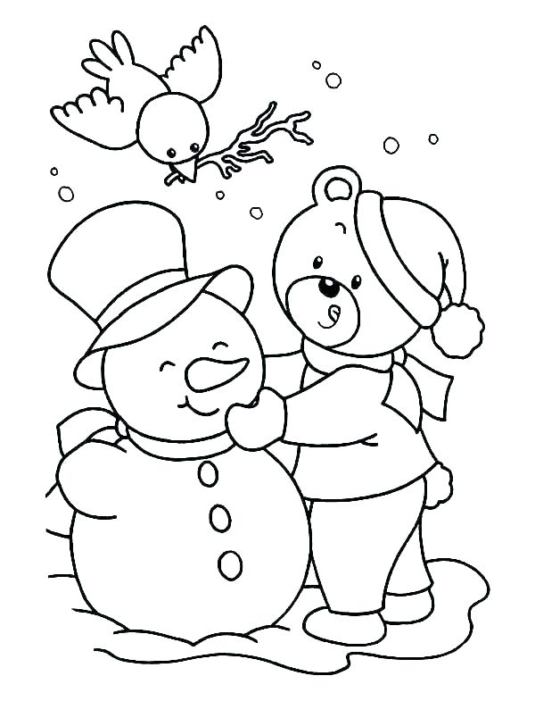 Bear Building Snowman