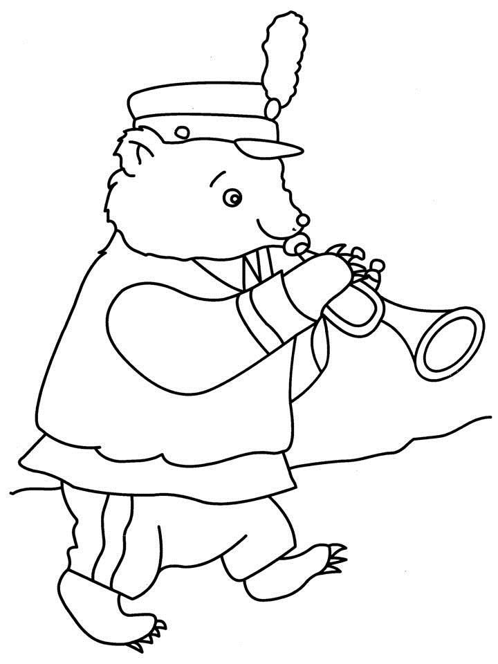 Bear Playing Trumpet Coloring Page