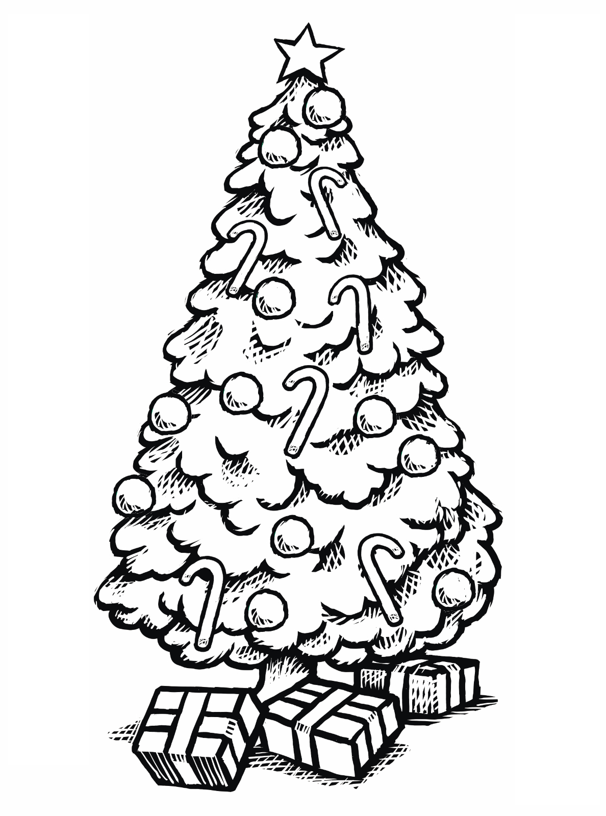 Beautiful Christmas Tree With Gifts Coloring Page
