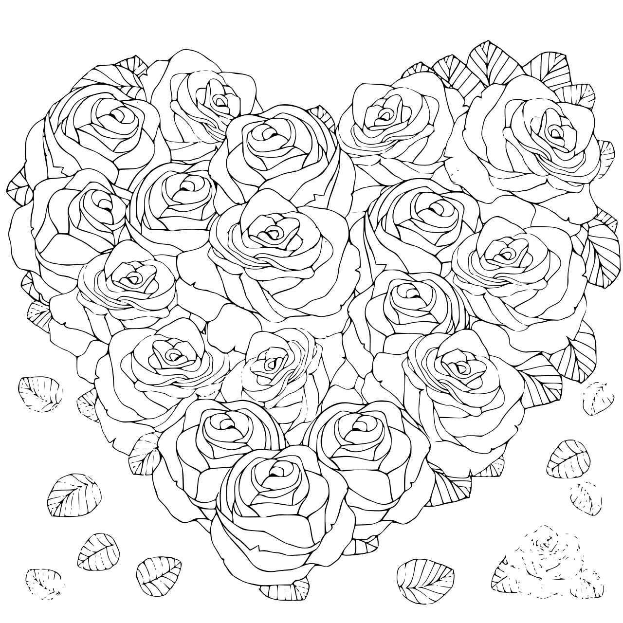 Beautiful Heart Made With Roses Coloring Page