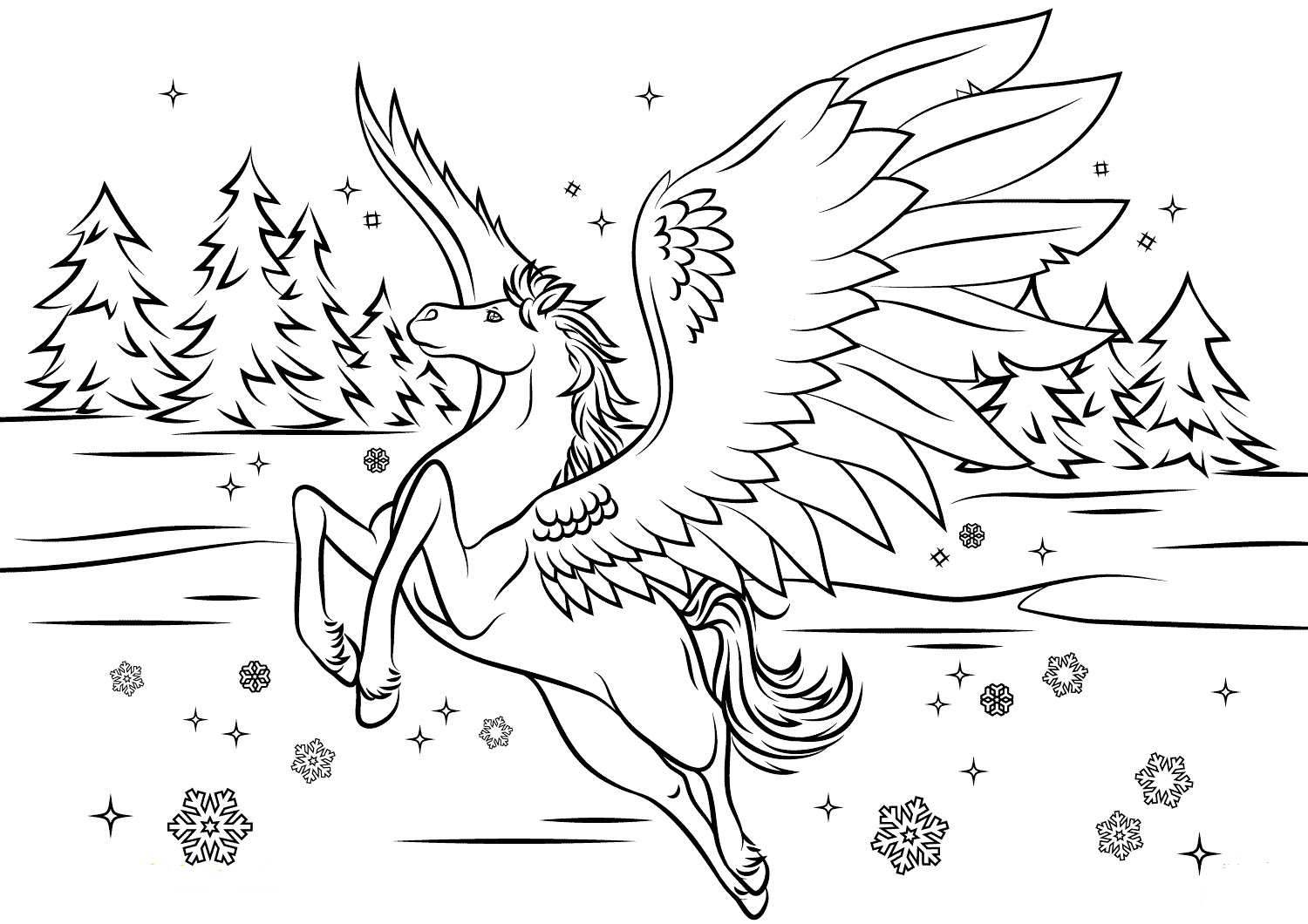 Beautiful Pegasus Taking Off Coloring Page