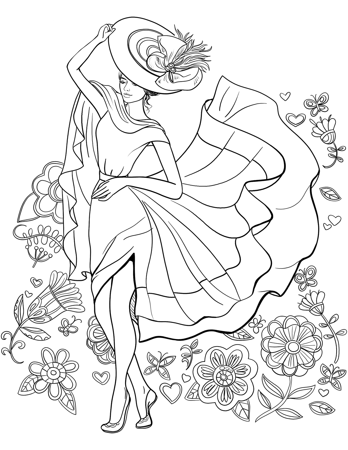 Beautiful Teenager Girl With Flowers Coloring Page
