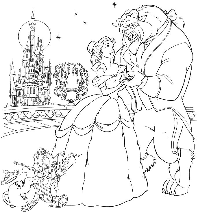 Belle And Beast In A Beautiful Night Disney Princess F430 Coloring Page