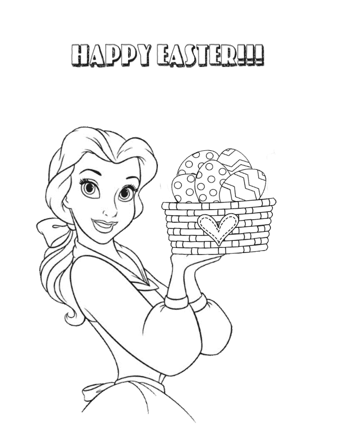 Belle And Easter Egg Basket Coloring Page