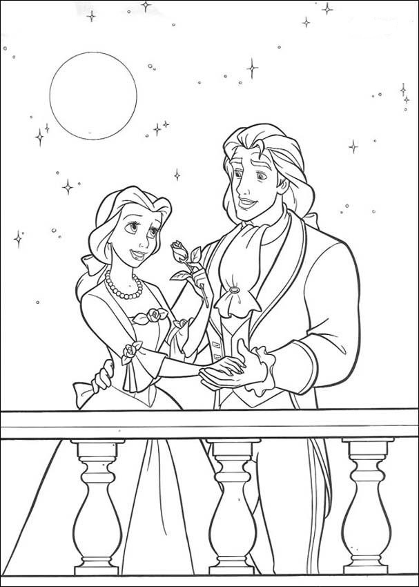 Belle And Prince On Balcony E517 Beauty And Beast Disney Coloring Page
