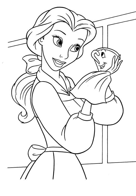 Belle Cleaning Chip Disney Princess Coloring Page