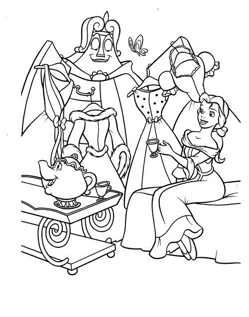 Belle Having Little Party Disney Princess Coloring Page