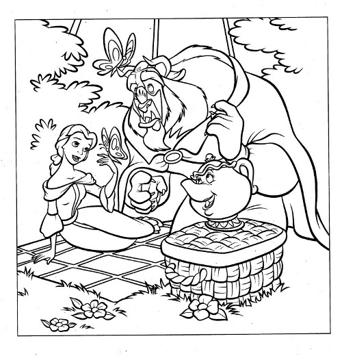 Belle Having Picnic With Friends A8b0 Beauty And Beast Disney Coloring Page
