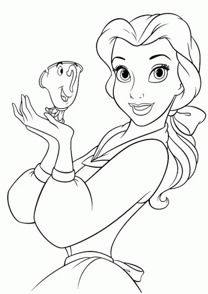 Belle Holding Chip Disney Princess Coloring Page