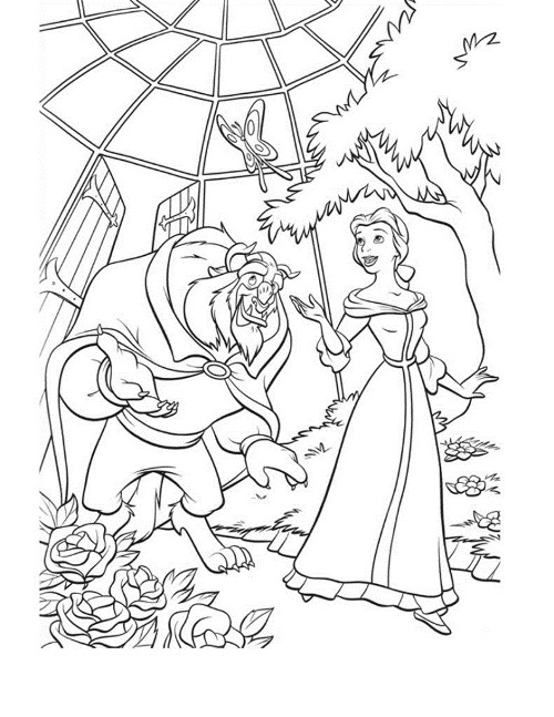 Belle Looking At Butterfly Disney Princess Coloring Page
