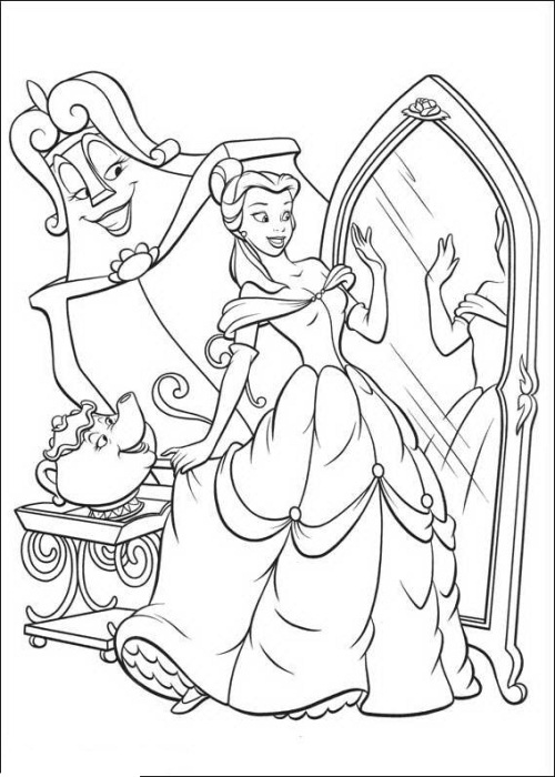 Belle Looking At The Mirror Disney Princess Coloring Page