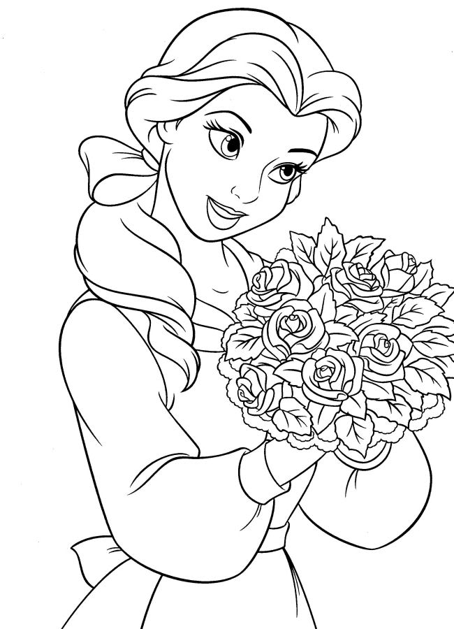 Belle Loves Flower Disney Princess Coloring Page