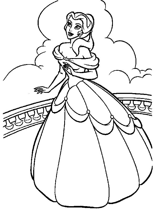 Belle On Balcony Disney Princess Coloring Page
