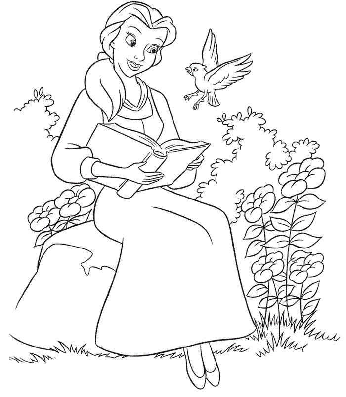 Belle Reading In Garden Disney Princess Dbf2 Coloring Page