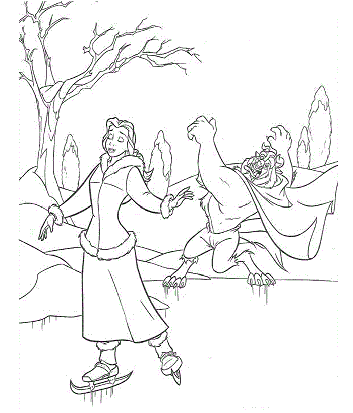Belle Skating On Ice Disney Princess Coloring Page