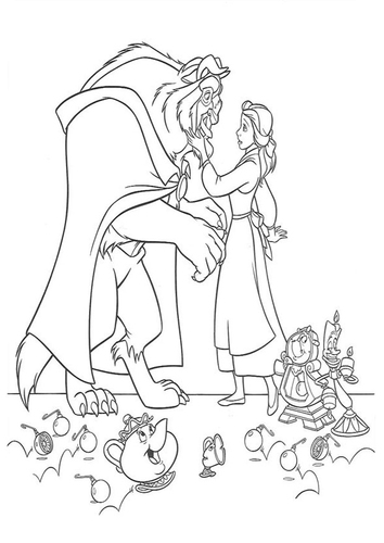 Belle Touches Beast Slowly Disney Princess F326 Coloring Page