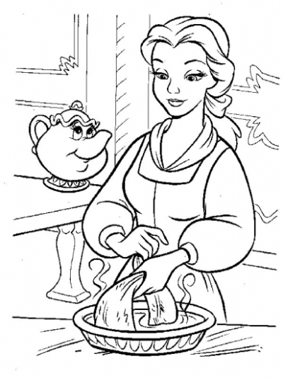Belle With A Fabric Ab39 Beauty And Beast Disney Coloring Page