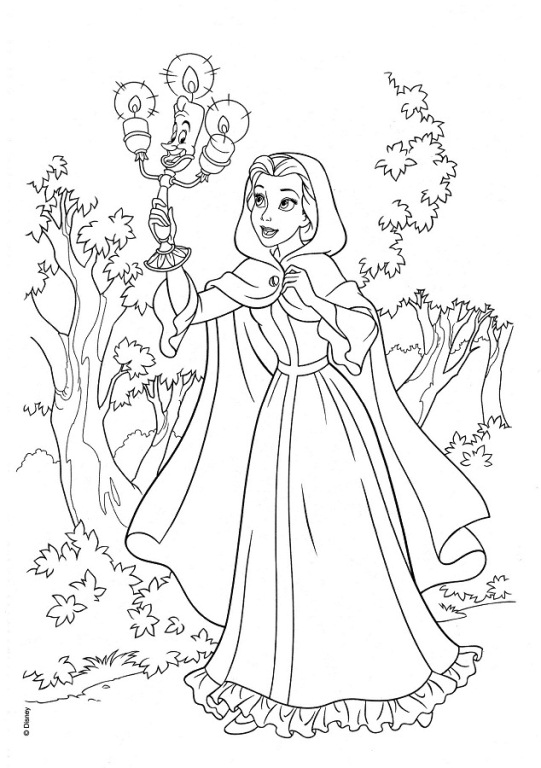 Belle With Lumiere In The Jungle 253e Beauty And Beast Disney Coloring Page