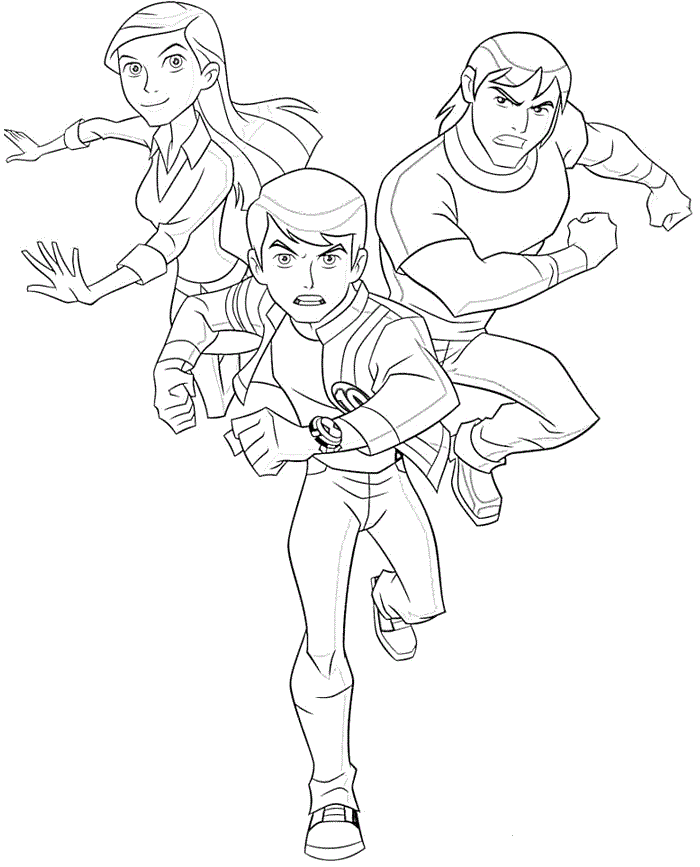 Ben, Kevin And Gwen Coloring Page