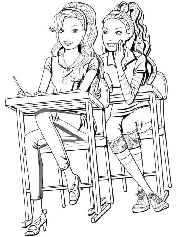 Best Friends at School Coloring Page