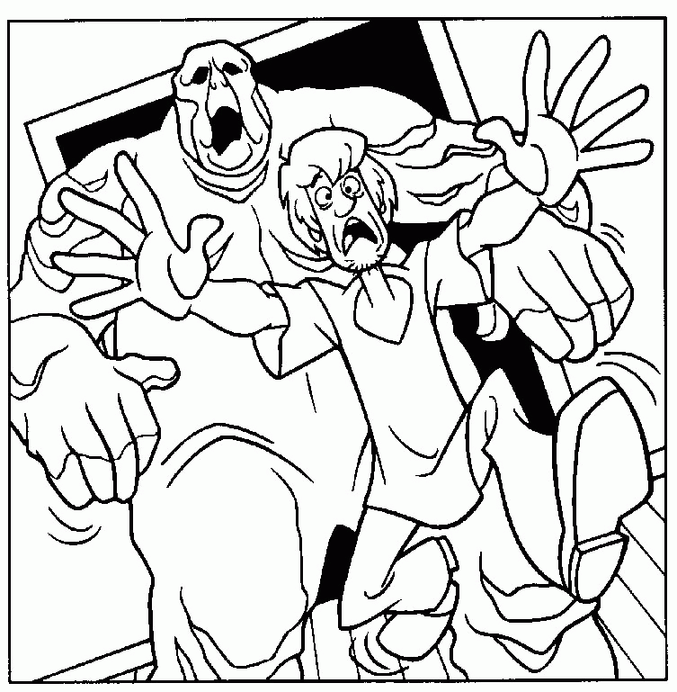 Big Monster Chasing Shaggy Scooby Doo Coloring Page