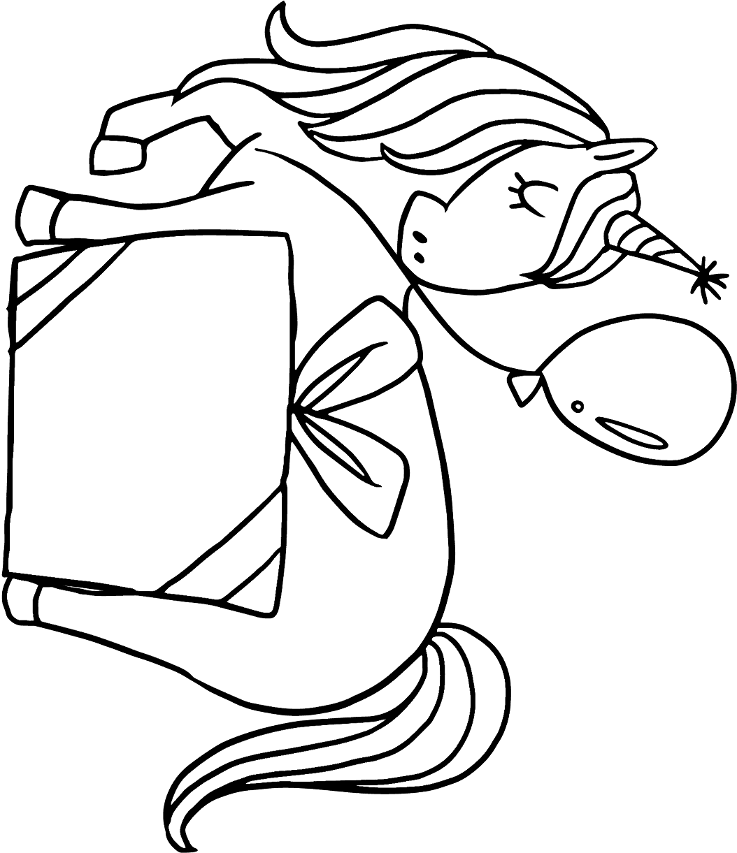 Birthday Of Unicorn Coloring Page