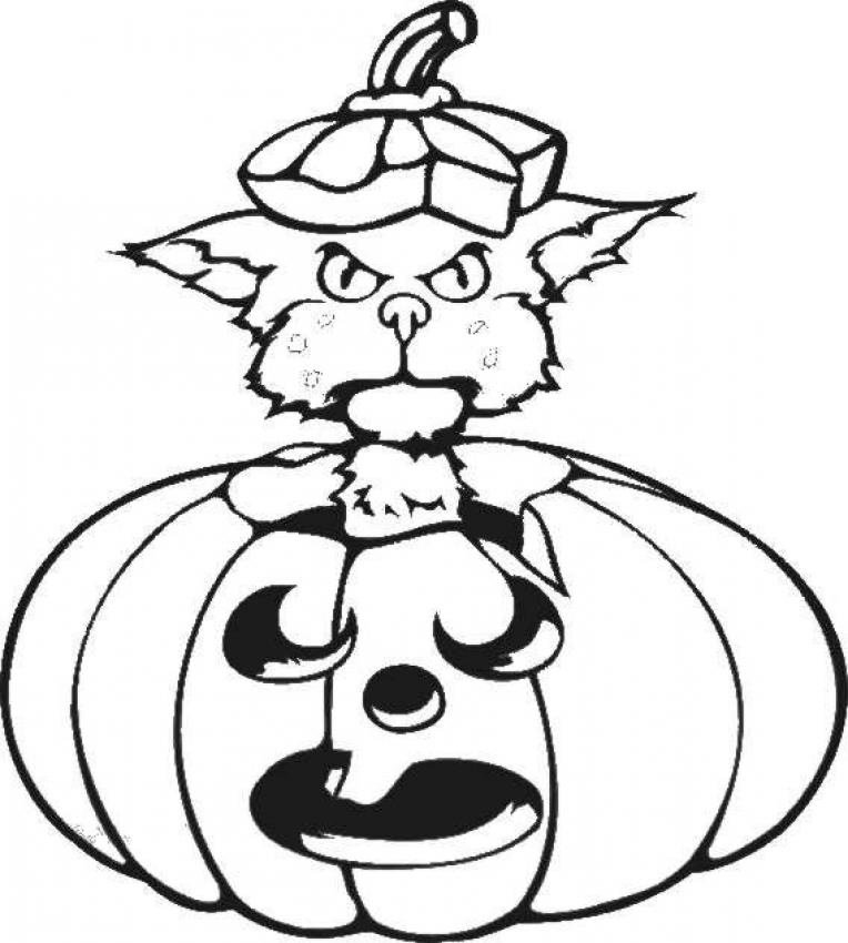 Black Cat Halloween Printable Kids Coloring Page