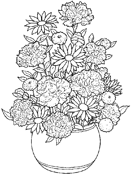 Bouquet Flower Pot Coloring Page