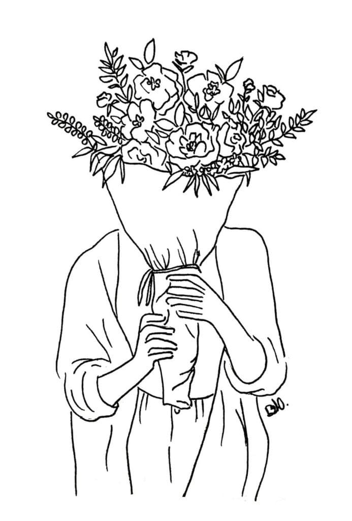 Bouquet of Flowers Aestheic Coloring Page
