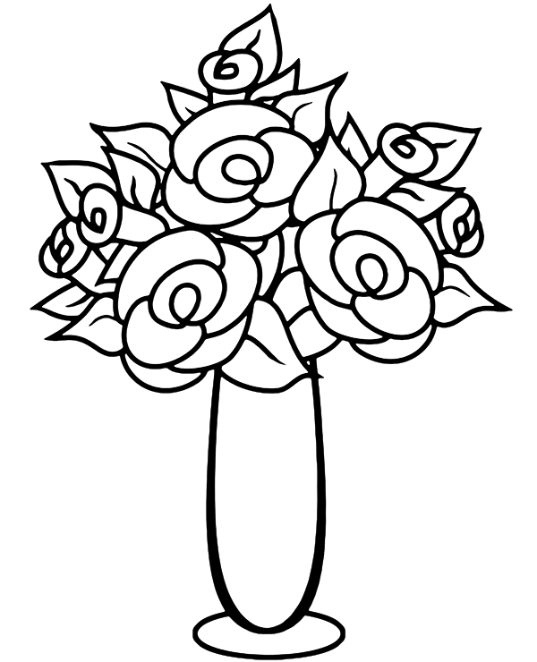 Bouquet Of Roses In Vase Coloring Page