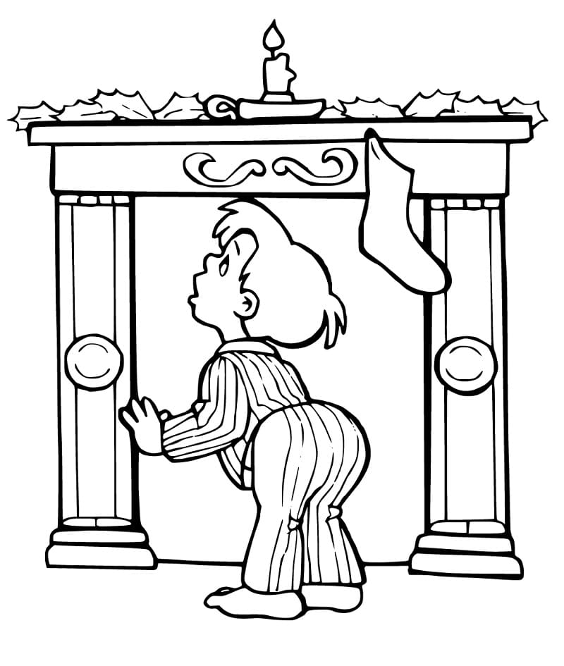 Boy and Fireplace Coloring Page