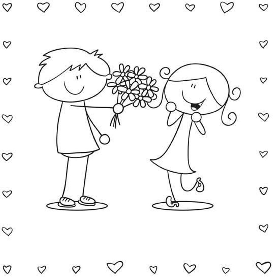 Boy And Girl Valentine Coloring Page