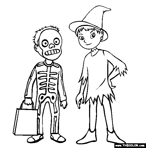 Boy And Girl With Costume Coloring Page