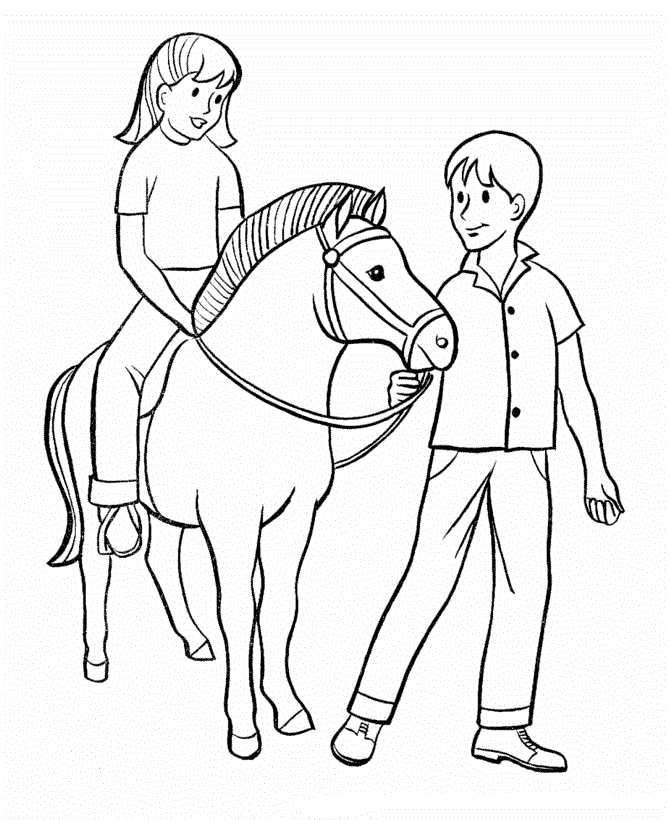Boy And Girl With Horse Coloring Page
