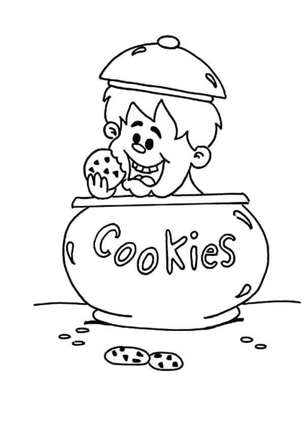 Boy in Cookie Jar Coloring Page