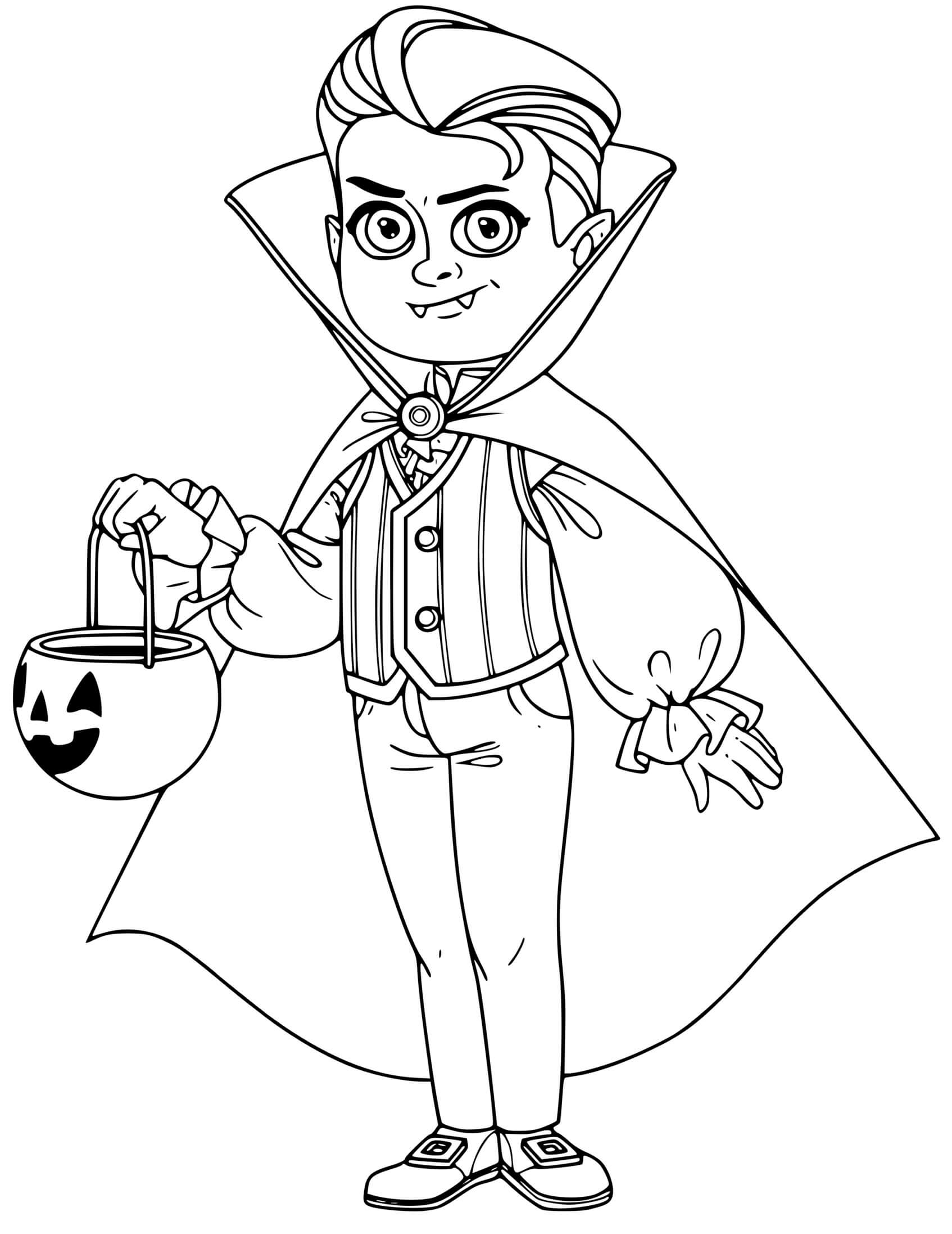 Boy In Vampire For Halloween With Pumpkin