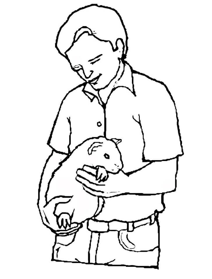 Boy with Guinea Pig Coloring Page