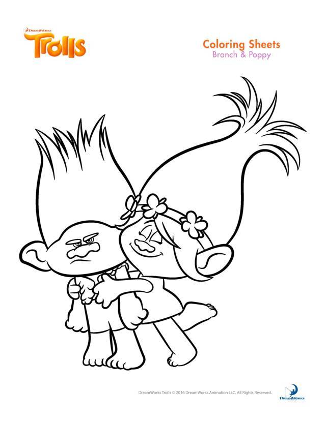 Branch And Poppy Trolls Coloring Page