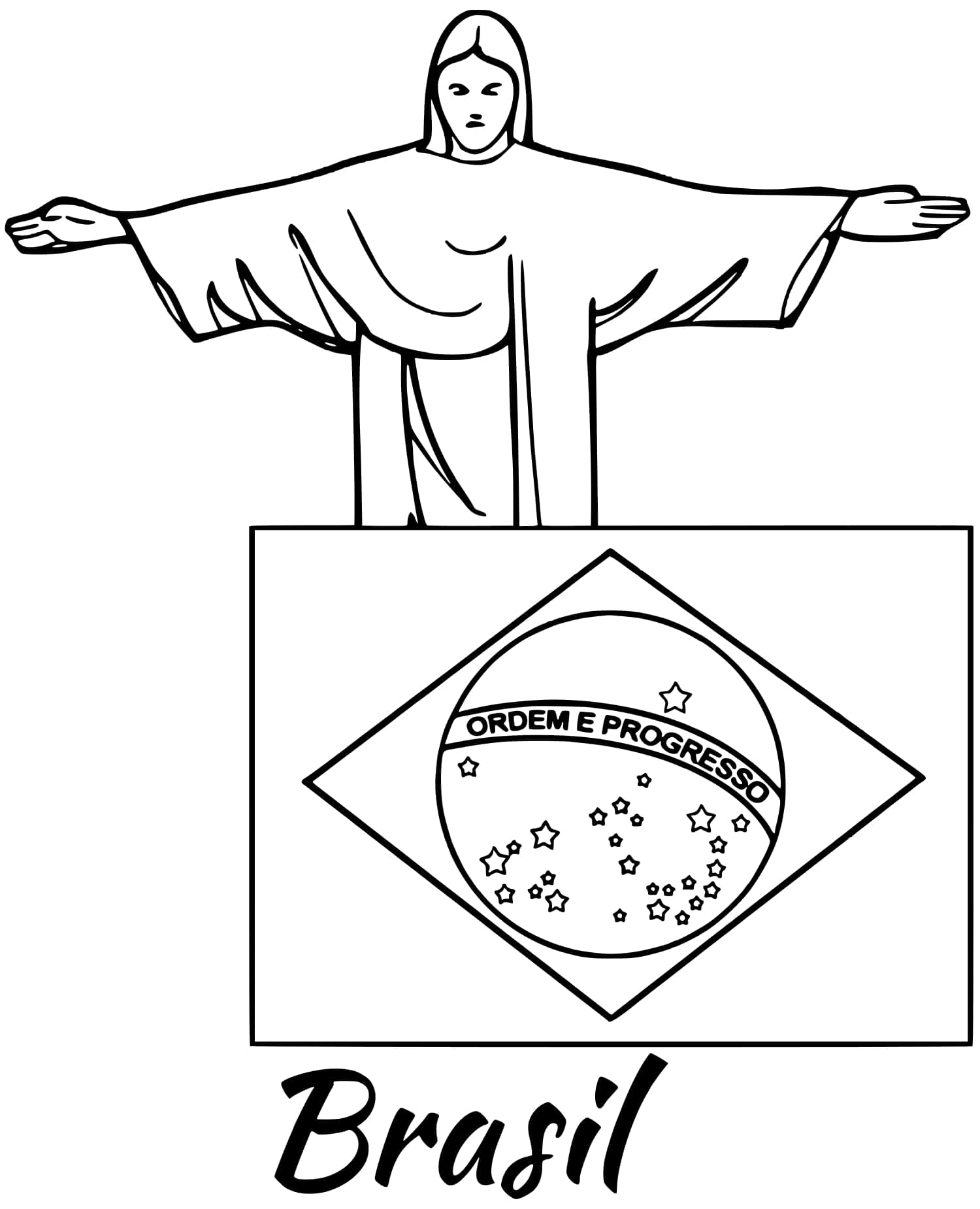 Brasil Flag Jesus Coloring Page