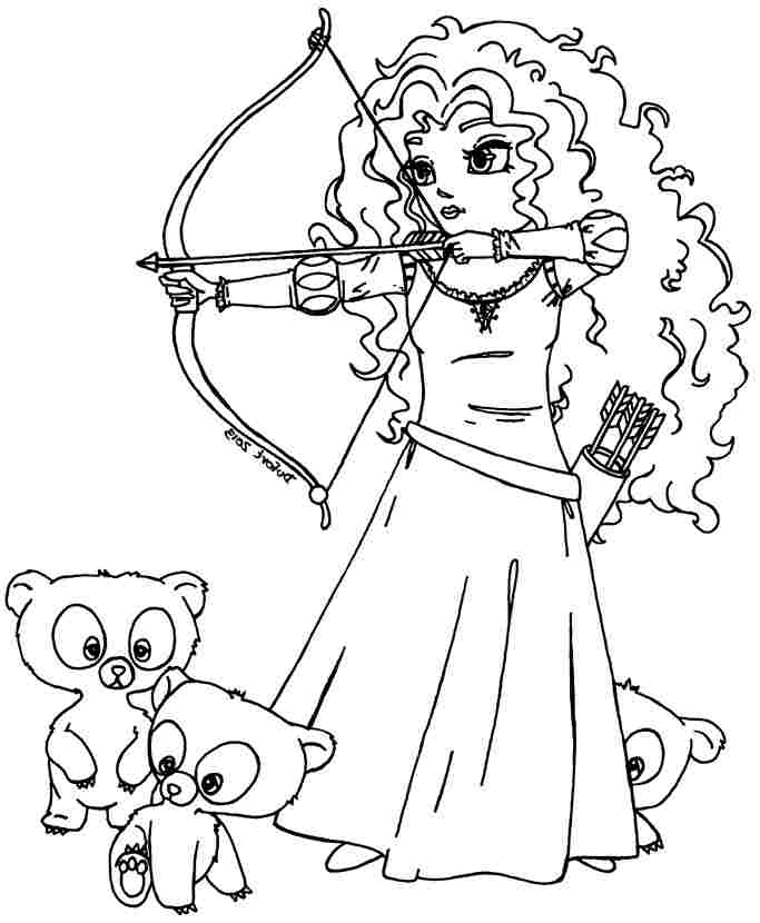 Braves Merida and Brothers Coloring Page