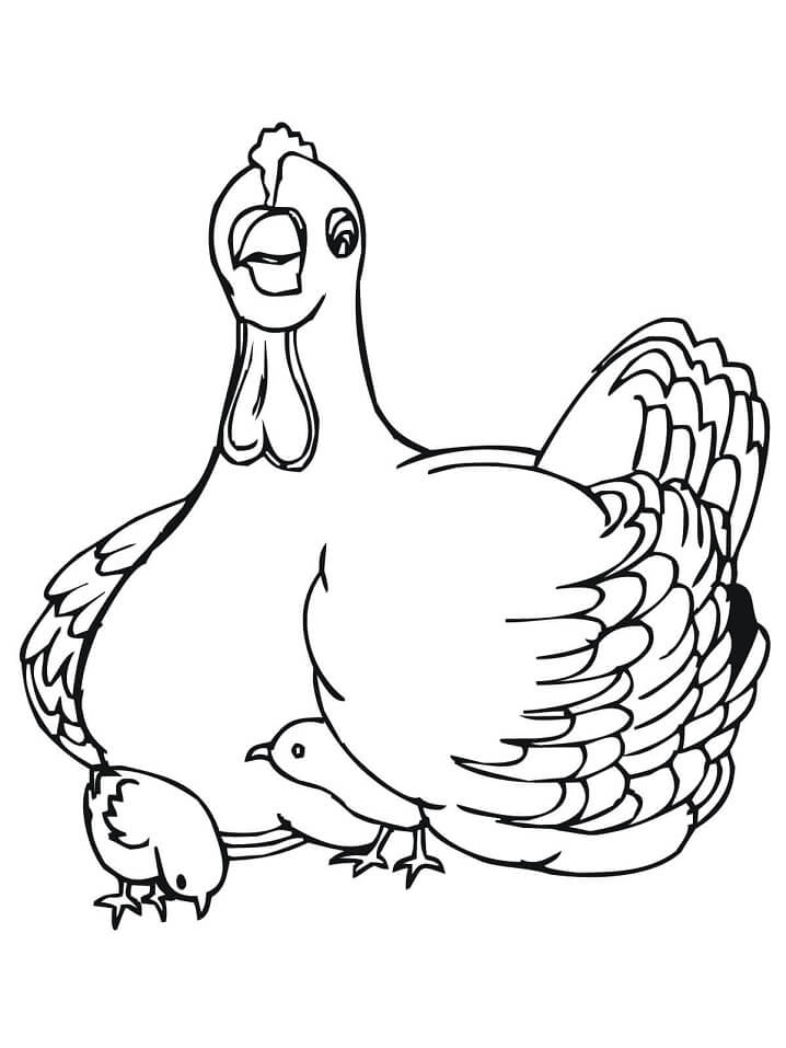 Brood Hen with Chicks Coloring Page