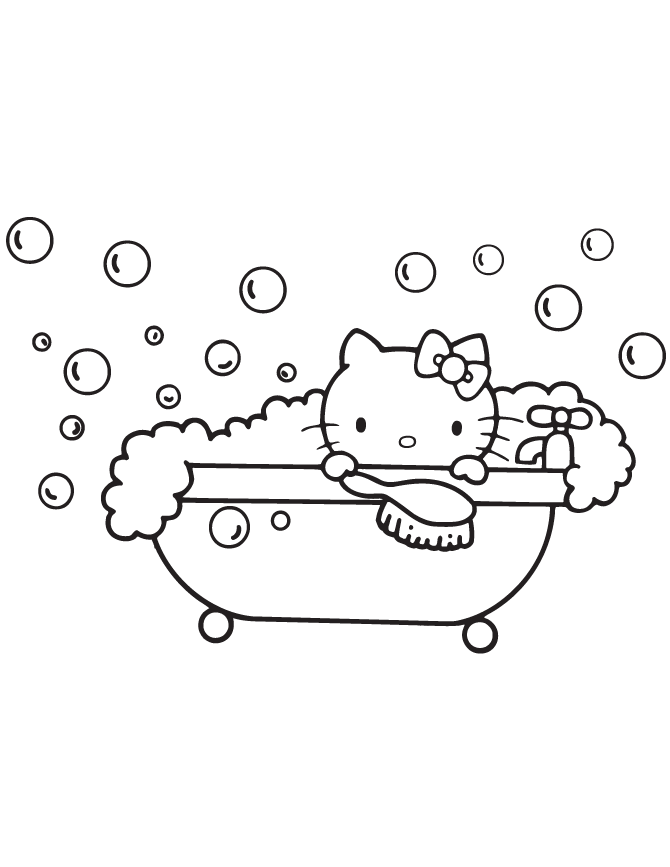 Bubble Bath Hello Kitty Coloring Page