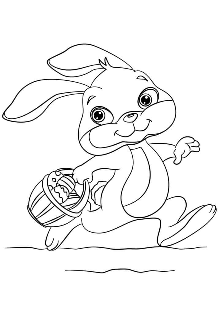 Bunny Running with Easter Basket Coloring Page