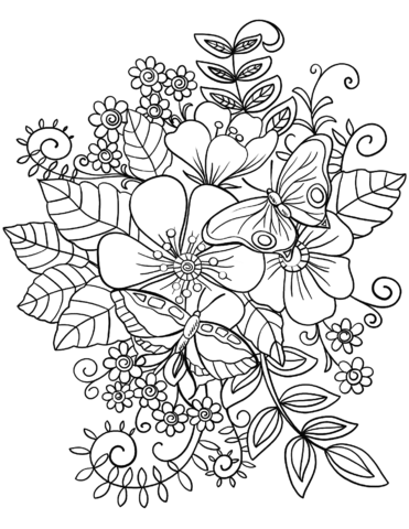 Butterflies Flying On Flowers	-on-flowers-coloring-page Coloring Page