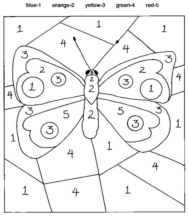 Butterfly Color by Number Easy Preschool Coloring Page