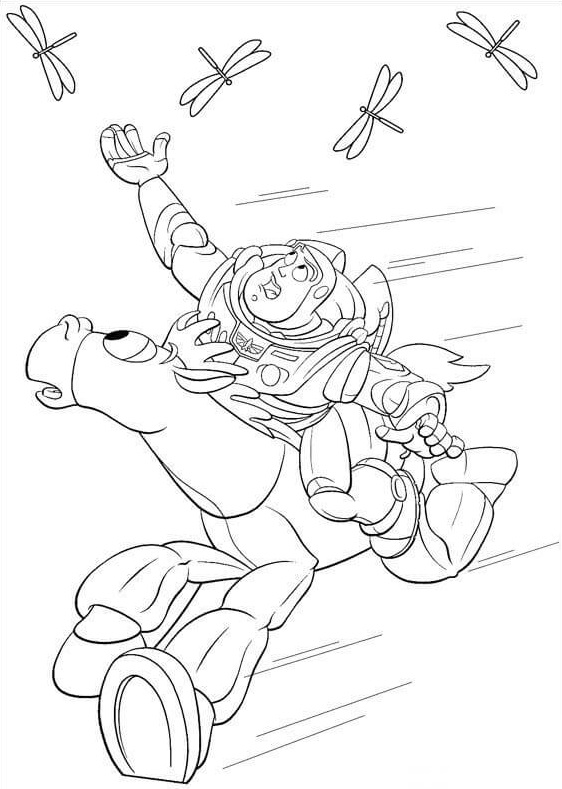 Buzz Try To Catch The Dragonfly Coloring Page