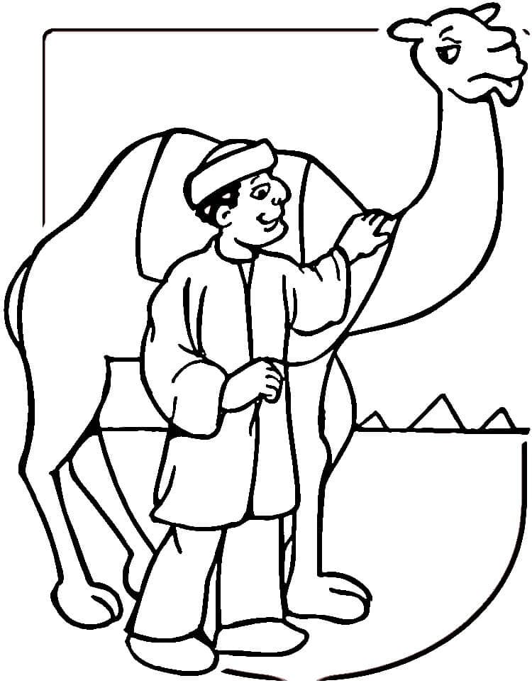 Camel And Egyptian Man Coloring Page