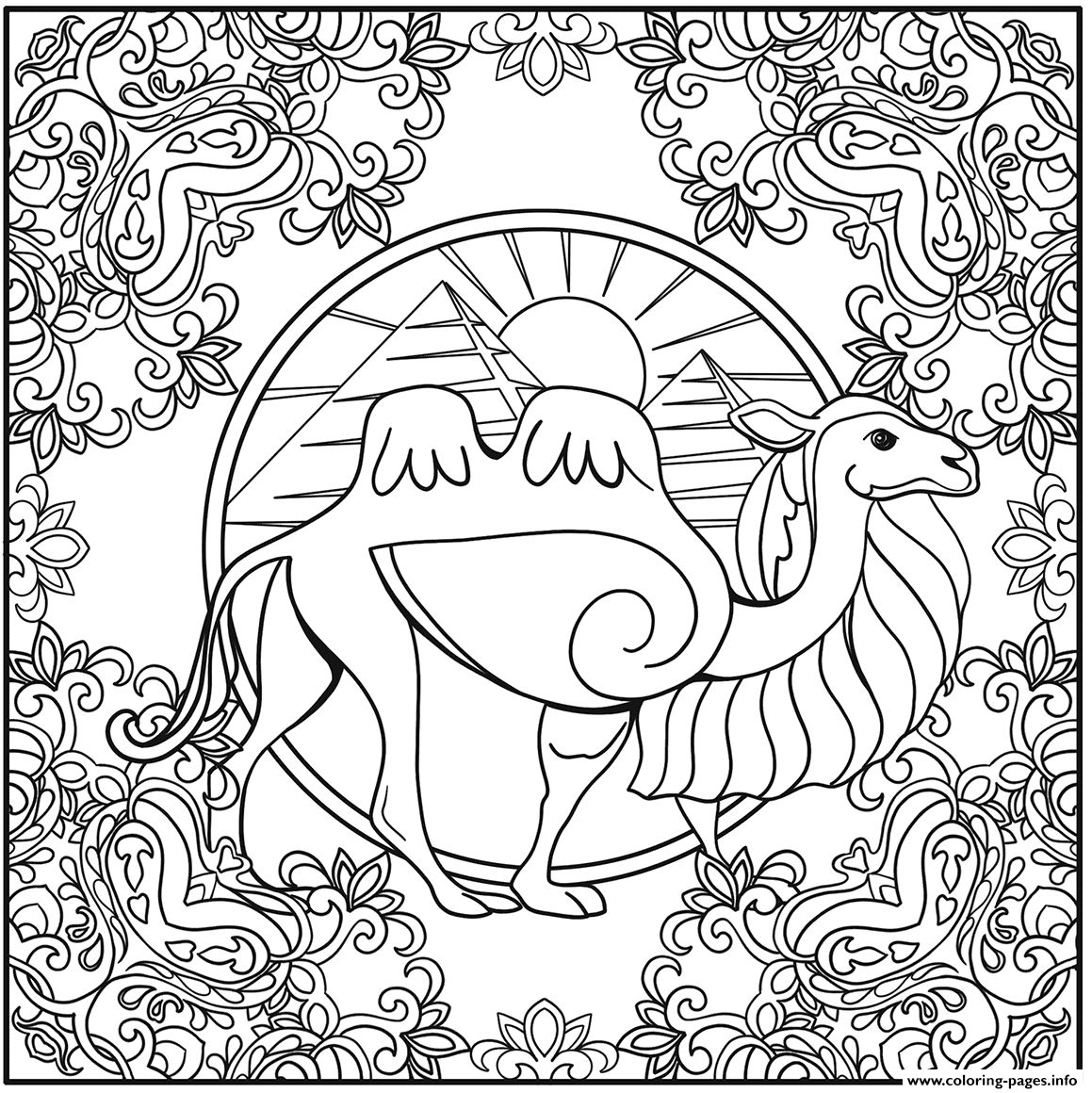 Camel Mandala Animal Coloring Page