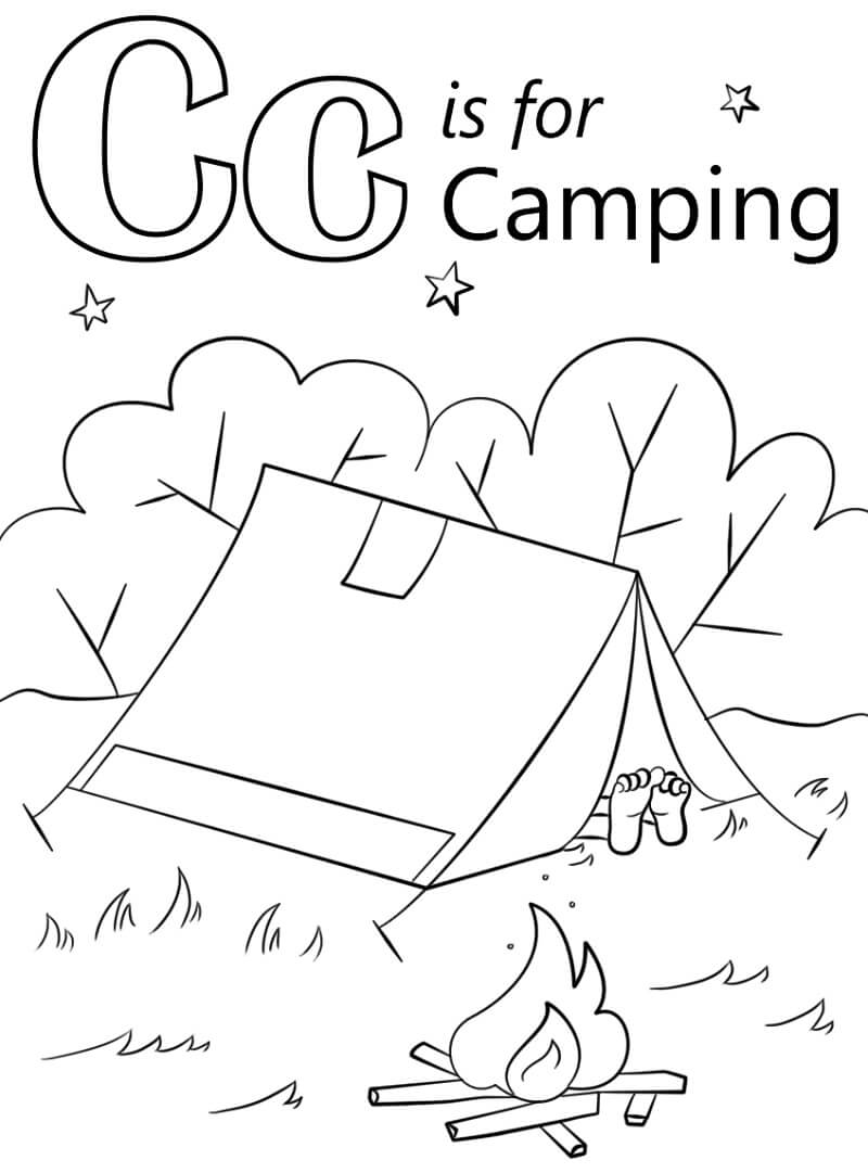 Camping Letter C Coloring Page